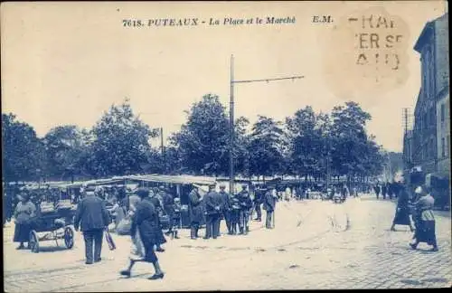 Ak Puteaux Hauts de Seine, La Place et le Marche