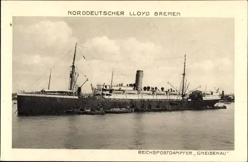 Ak Dampfer Gneisenau, Norddeutscher Lloyd Bremen, Doppelschraubenturbinenschnelldampfer