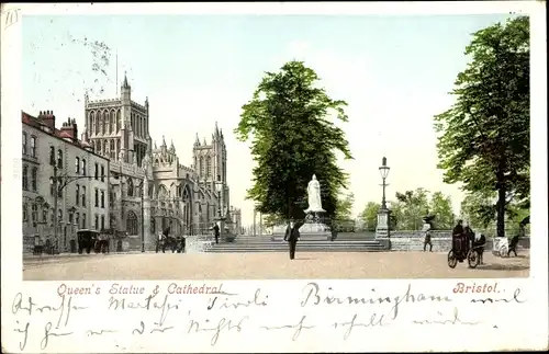 Ak Bristol South West England, Queen's Statue, Cathedral