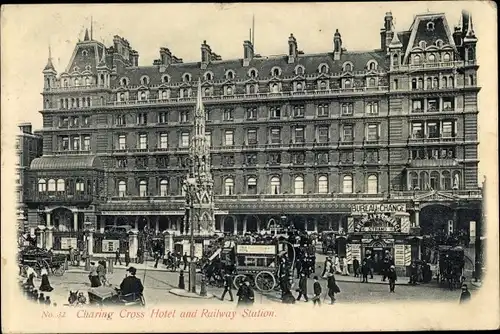 Ak London City, Charing Cross Hotel and Railway Station