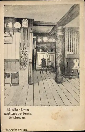 Künstler Ak Volz, W., Daxlanden Karlsruhe in Baden Württemberg, Gasthaus zur Krone, Künstler Kneipe