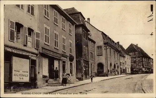 Ak Sarre Union Saarunion Elsass Bas Rhin, Grand rue avec Mairie, Aug. Osswald