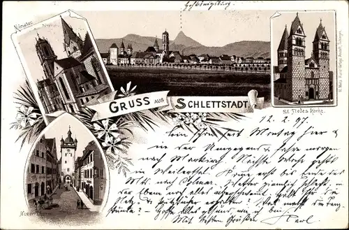 Litho Sélestat Schlettstadt Elsass Bas Rhin, St Fides Kirche, Münster, Neuer Turm