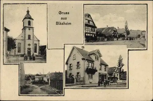 Ak Blaesheim Bläsheim Bas Rhin, Kirche, Ortspartien