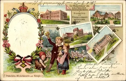 Litho Osnabrück in Niedersachsen, Waisenhäuser Deutscher Kriegerbund, Kaiserin Auguste Viktoria