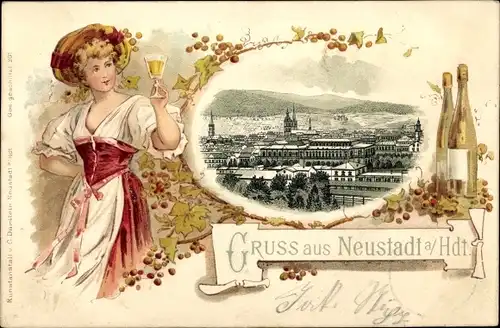 Litho Neustadt an der Haardt Neustadt an der Weinstraße, Panorama, Wein