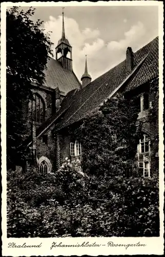 Ak Stralsund in Vorpommern, Johanniskloster, Rosengarten