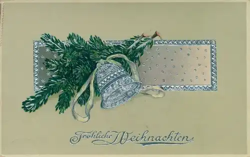 Präge Ak Glückwunsch, Tannenbaum und Glocke