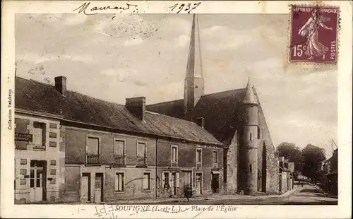 Ak Souvigne Indre et Loire, Place de l'Eglise