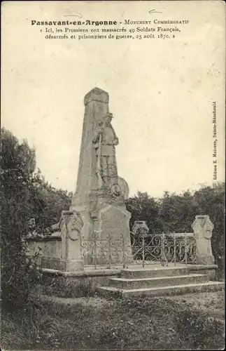 Ak Passavant en Argonne Marne, Monument Commemoratif