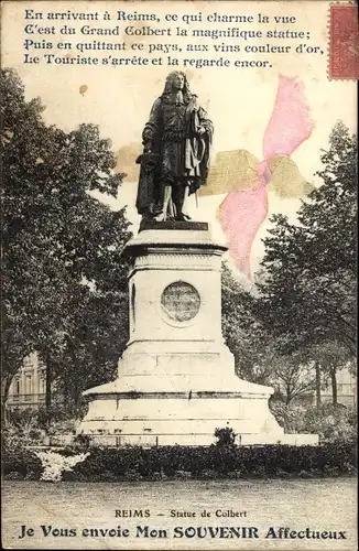 Ak Reims Marne, Statue de Colbert