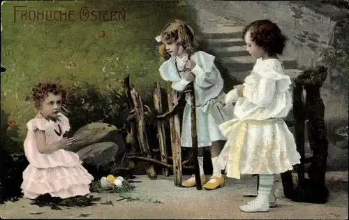Ak Glückwunsch Ostern, Kinder finden Ostereier