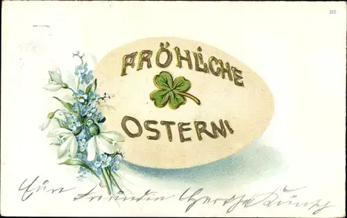 Ak Glückwunsch, Ostern, Osterei, Kleeblatt, Veilchen