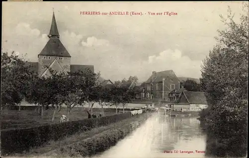 Ak Perriers sur Andelle Eure, Vue sur l'Eglise