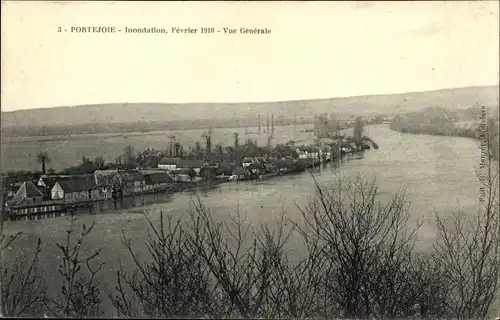 Ak Portejoie Eure, Inondations, Fevrier 1910, Vue Generale