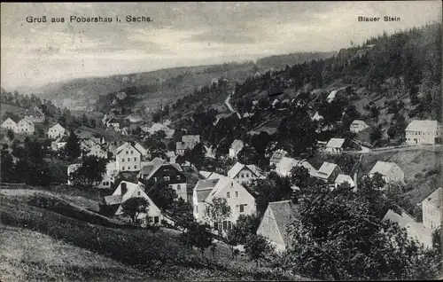 Ak Pobershau Marienberg im Erzgebirge, Teilansicht und Blauer Stein