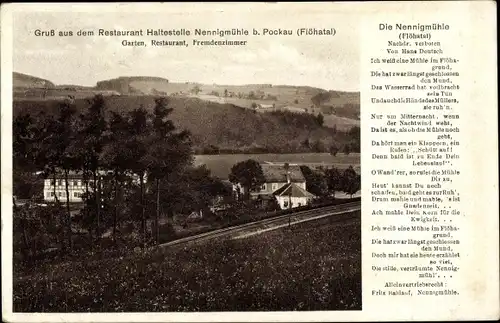 Gedicht Ak Nennigmühle Pockau-Lengefeld im Erzgebirgskreis, Gasthaus Haltestelle
