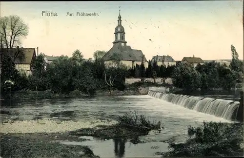 Ak Flöha in Sachsen, Am Flöhawehr, Kirche