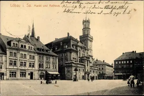 Ak Löbau in Sachsen, Markt, Rathaus, Hotel