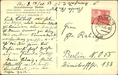 Ak Buckow in der Märkischen Schweiz, Jugendherberge, Vorderansicht