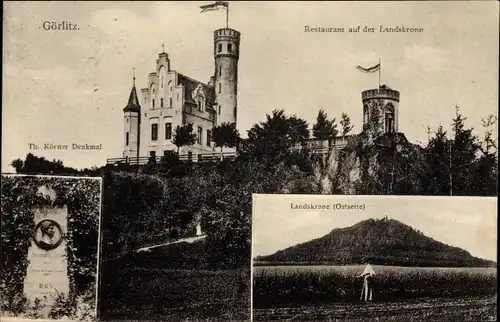 Ak Görlitz in der Lausitz, Restaurant auf der Landskrone, Körner Denkmal