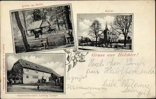 Ak Halchter Wolfenbüttel in Niedersachsen, Gastwirtschaft, Kirche, Köthe im Wald