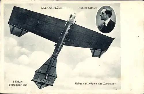 Ak Berlin Mitte, Porträt Hubert Latham, Flugzeug