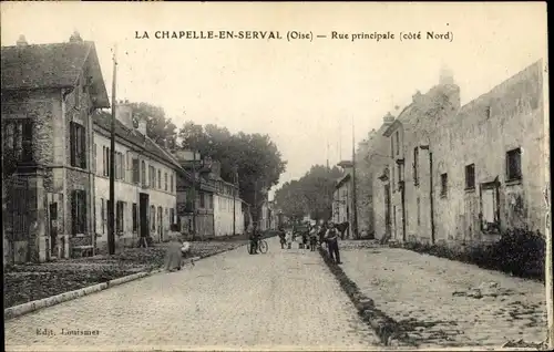 Ak La Chapelle en Serval Oise, Rue principale, cote nord