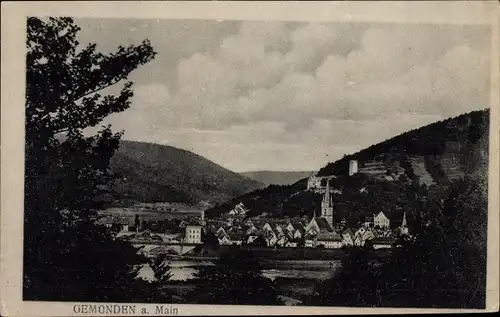 Ak Gemünden am Main Unterfranken, Durchblick zum Ort