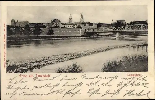 Ak Ingolstadt an der Donau Oberbayern, Totale, Brücke