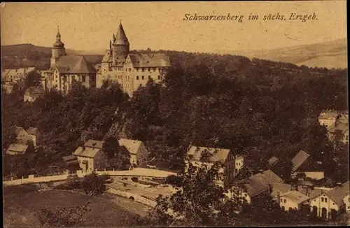 Ak Schwarzenberg im Erzgebirge Sachsen, Schloss, Hausansichten