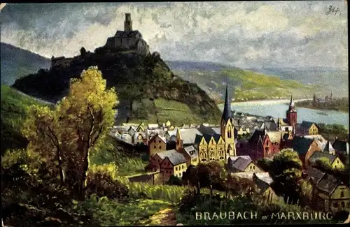 Künstler Ak Braubach, Ortschaft, Marksburg, F. E. D. Serie 307