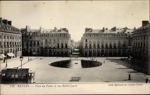 Ak Rennes Ille et Vilaine, Place du palais et rue Edith Cavell