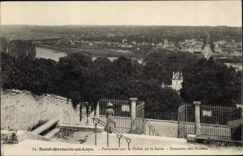 Ak Saint Germain en Laye Yvelines, Panorama sur la Vallee de la Seine, Descente des Grottes