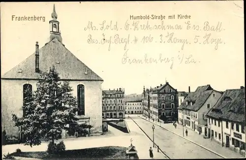 Ak Frankenberg an der Zschopau Sachsen, Humboldstraße mit Kirche