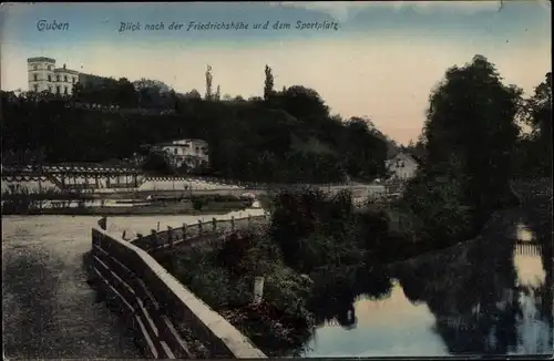 Ak Guben in der Niederlausitz, Blick nach der Friedrichshöhe und dem Sportplatz