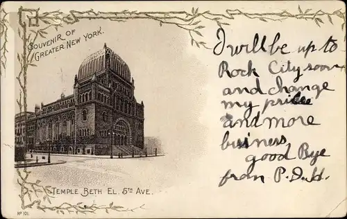 Judaika Ak New York City USA, Temple Beth El, 5th Ave., Synagoge