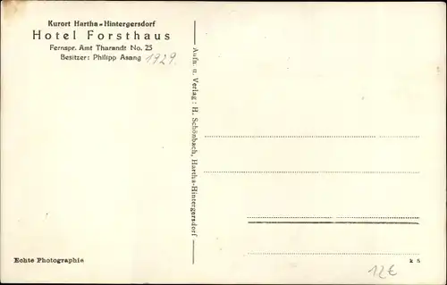 Ak Hartha Hintergersdorf Tharandt im Erzgebirge, Hotel Forsthaus, Innenansicht
