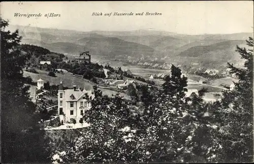 Ak Wernigerode am Harz, Blick auf Hasserode und Brocken
