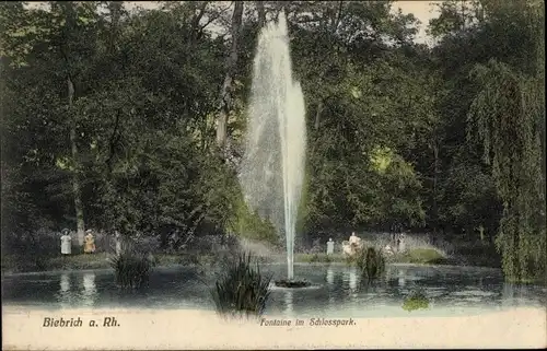 Ak Biebrich am Rhein Wiesbaden, Fontaine im Schlosspark