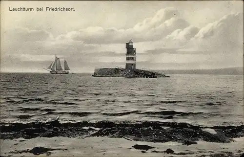 Ak Friedrichsort Kiel in Schleswig Holstein, Leuchtturm, Segelschiff
