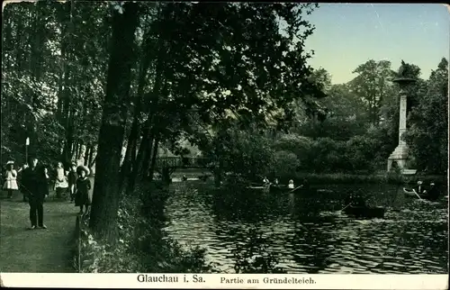 Ak Glauchau in Sachsen, Partie am Gründelteich