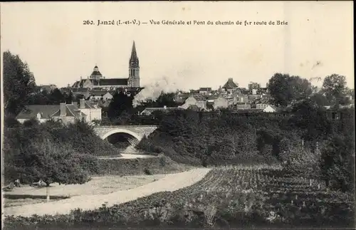 Ak Janze Ille et Vilaine, Vue generale, pont du chemin de fer