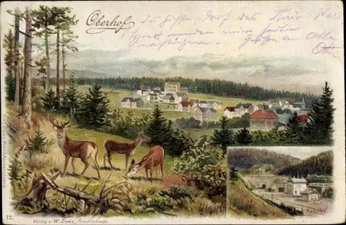 Litho Oberhof im Thüringer Wald, Bahnhof, Panorama