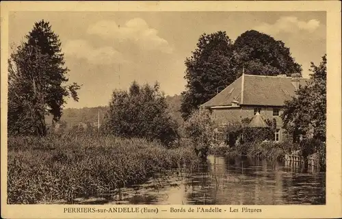 Ak Perriers sur Andelle Eure, Bords de l'Andelle, Les Patures
