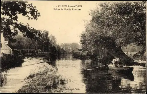 Ak Villiers sur Morin Seine et Marne, Ecluse du Moulin Roucher