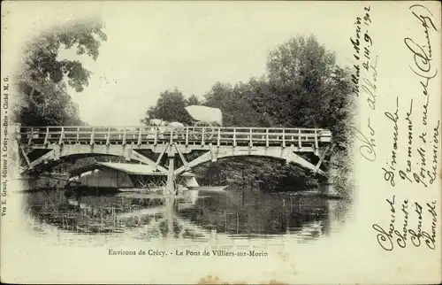 Ak Crecy en Brie Seine et Marne, Le Pont de Villiers sur Morin