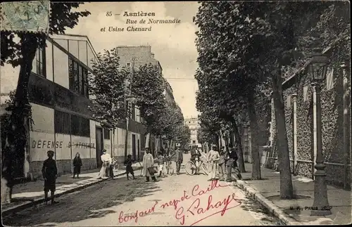 Ak Asnières sur Seine Hauts-de-Seine, Rue de Normandie et Usine Chenard