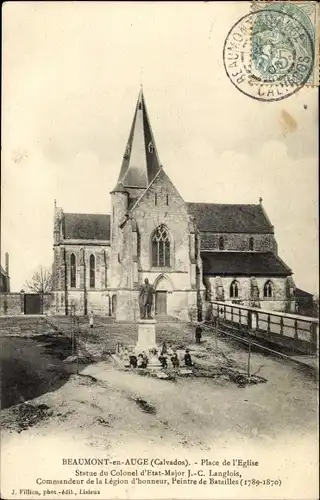 Ak Beaumont en Auge Calvados, Place de l'Eglise