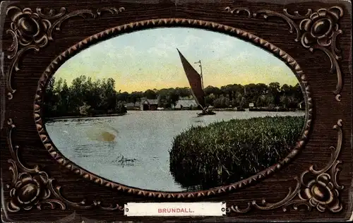 Passepartout Ak Brundall East England, Segelboot auf dem Wasser